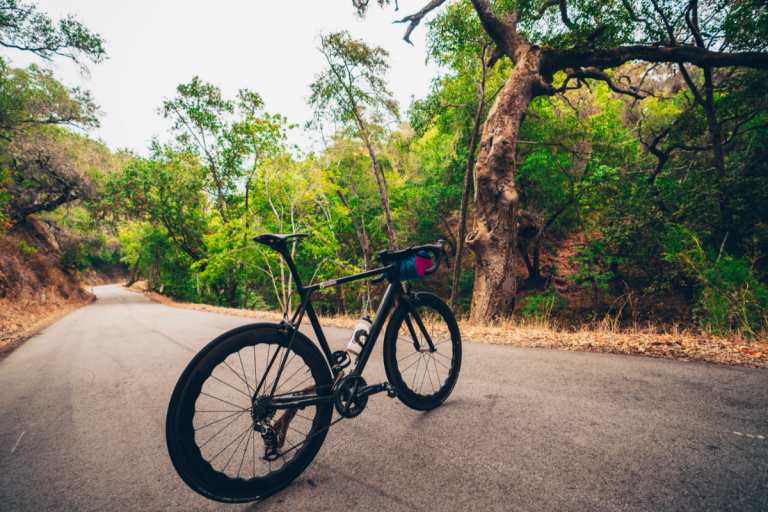 Bicycle standing on Santa Rosa Creek Road near Cambria